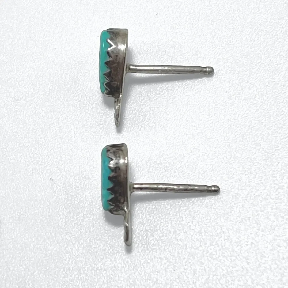 Turquoise Blue Stone Carved Leaf Earrings Sterling Silver Studs Posts Native 925
